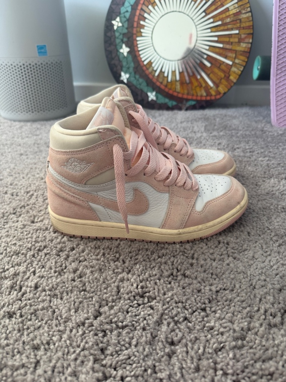 Nike Women’s Air Jordan 1 High Top Sneakers in Pink and White